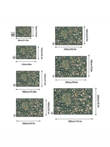 1PC Vintage Floral Bird Vine Pattern Deep Dark Green Area Rug, French Country Style Faux Cashmere Rectangular Dark Grid Border Machine Washable Floor Mat, Suitable For Living Room Bedroom Balcony Aesthetic Home Decor - Multicolor - View 3