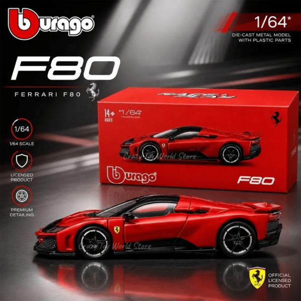 Burago 1:64 F80 壓鑄汽車模型，附橡膠輪胎，卡片裝迷你比例合金收藏車