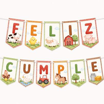 1 Set Banderín de "Feliz Cumpleaños" con Tema de Granja en Español, Guirnalda y Banderas Colgantes con Tema de Animales de Granja y Estilo Pastoral para Decoración de Fondo y Ambiente de Fiesta de Cumpleaños