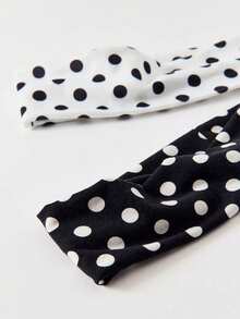 Women's Wide Polka-Dot Stretchy Headband (2-Piece Set) - French-Style Minimalist Non-Slip Hair Accessory (Black & White Summer Look) - Multicolor 1 - View 6