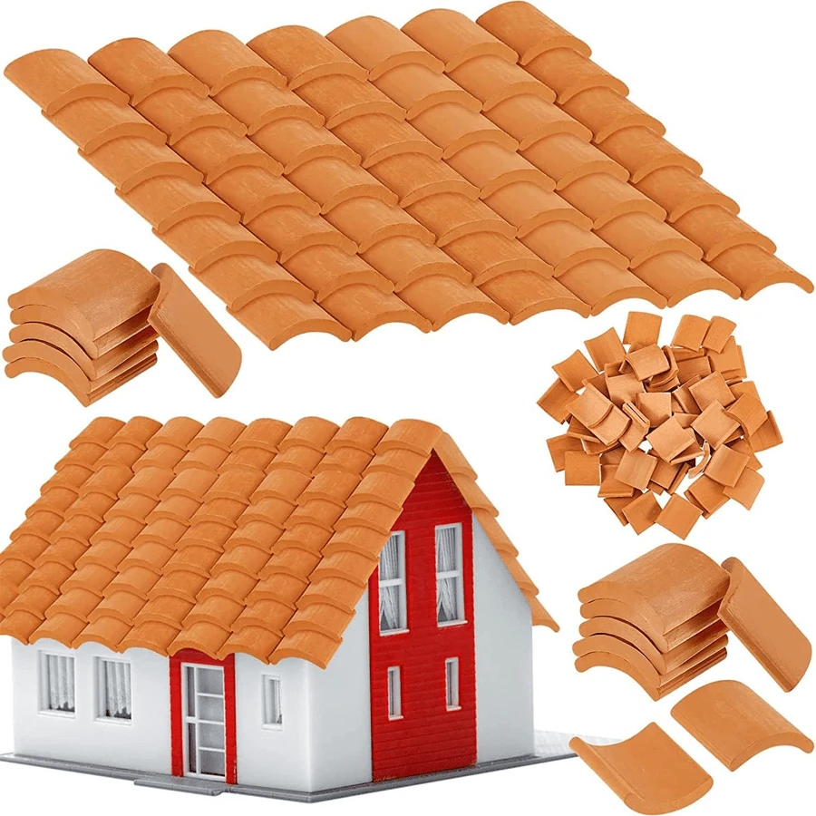 100pcs Mini Red Tile Model Building Set, Clay Material, Mini Tile Sculpture Landscape Accessories, DIY Faux Tile Model Garden Decoration - Other - View 1