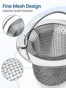 Stainless Steel Sink Strainer With Handle, Fine Mesh Filter Basket, Anti-Clogging Easy-To-Clean Debris Collector, Reusable Filter Basket For Kitchen And Bathroom Sinks, Practical Year-Round Home Accessory - Silver - View 5