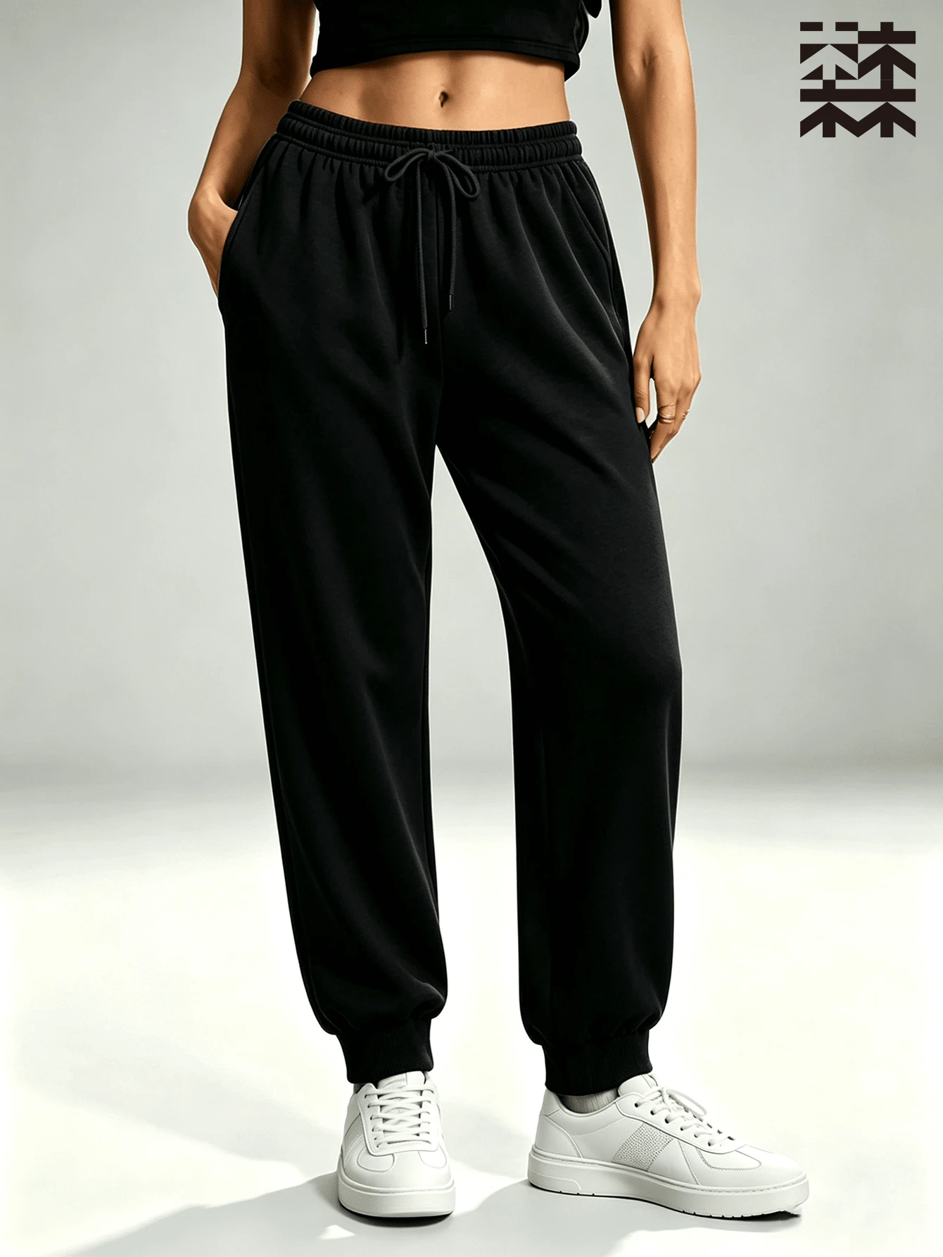 mulinsen Women's Jogging Pants, Drawstring High Waist Soft Long Pants, Fitness And Daily Wear - Black - View 1