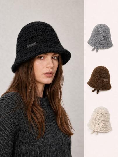 Topi Ember Rajut Wanita Musim Gugur/Dingin, Desain Penutup Telinga dengan Tali Serut yang Dapat Diatur, Mempercantik Wajah, Cocok untuk Pemakaian Sehari-hari