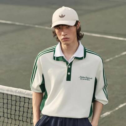 Adidas Originals Men's ORIGINALS POLO LS M Shirt, Colorblock Striped Loose Knit Casual Sports Long Sleeve Polo Shirt Top KW5688