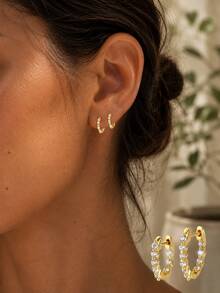 1PC 925 Sterling Silver Huggie Hoop Earring For Women Tiny Sparkly Pave CZ Mini Small Hoop Earring - Single - View 1