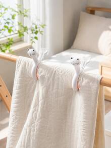 Cartoon Large Bed Sheet Clips, Strong Cute Cat Design, Windproof Plastic Bright Color, Large Size Laundry Clips, Heavy Duty Blanket Quilt Holder, Drying Rack Clothes Pins, Secure Grip Spring Clamp, Holiday Outdoor Indoor Utility Clips - White - View 1