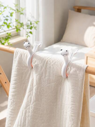 Clipes Grandes para Lençol de Cama com Desenho de Gato Fofo, Plástico Resistente à Vento em Cor Brilhante, Pregadores de Roupa Grandes para Secar, Suporte Pesado para Cobertor e Edredom, Grampo de Mola com Fixação Segura, Clipes Utilitários para Feriados, Uso Interno e Externo
