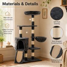 Luxury 5-Tier Cat Tree With Hammock & Condo Tall Plush Activity Centre With Sisal Scratching Posts Stable Base For Indoor Cats - Black - View 7