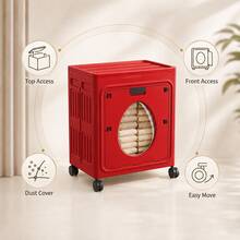 Foldable Clothes Storage Box Cabinet, Large Capacity Bedroom Wardrobe Organizer Box With Flip-Top Front Door For Clothes And Blankets - Red - View 4