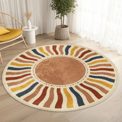 1pc Bohemian Sun Round Rug, Soft Comfortable Bedroom Carpet, Washable Rug, Suitable For Front Door, Entrance, Hallway, Kitchen, Bedroom, Dorm, Dining Room, Skin-Friendly Rug, Living Room Carpet, Sofa Seat Rug, Area Rug, Creative Versatile Home Decor Rug, Large Living Room Rug, Bedroom Rug, Closet Rug, Room Decor, Gift For Family And Friends