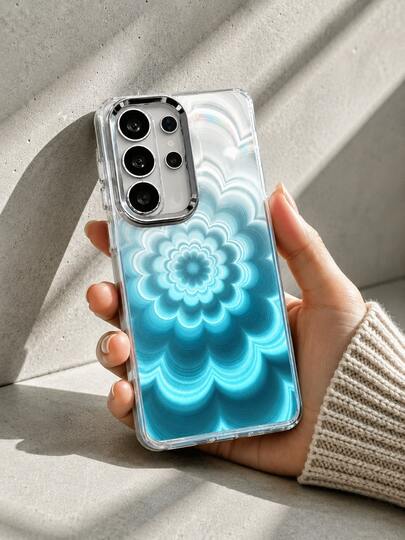 Laser Effect Mandala Phantom Flower Phone Case, Electroplated Lens Frame Transparent Anti-Drop Protective Shell, Fairy Girl Style Compatible With Samsung Galaxy S26 Ultra/S26 Plus/S26/S25/S24 Ultra/S24 Plus/S24/S23 Ultra/S23 Plus/S23 Series, Gift Item