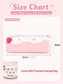 Cute Swiss Roll Plush Pencil Case, Large Capacity Toiletry Bag, Foldable Storage Bag, High-Quality Sweet Stationery Organizer, Suitable For Students - Multicolor - View 4