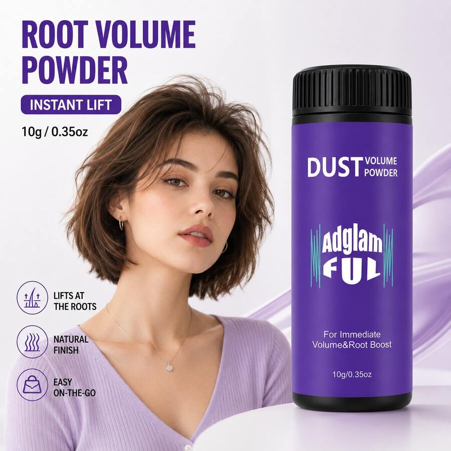 Adglamful Women's Volumizing Powder, Instantly Voluminous, 1s Absorption, Refined Styling, Creates High Crown, Natural Non-Chalky Finish, Great For Rushing Out, Dates, Gatherings, Meetings - Dust Volume Powder - View 1