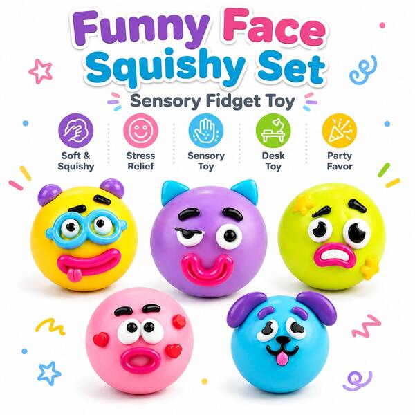 5pcs Funny Face Stress Relief Toy Cute Slow Rebound Sensory Relaxation Anxiety Relief, Portable Desktop Stress Squeeze Ball