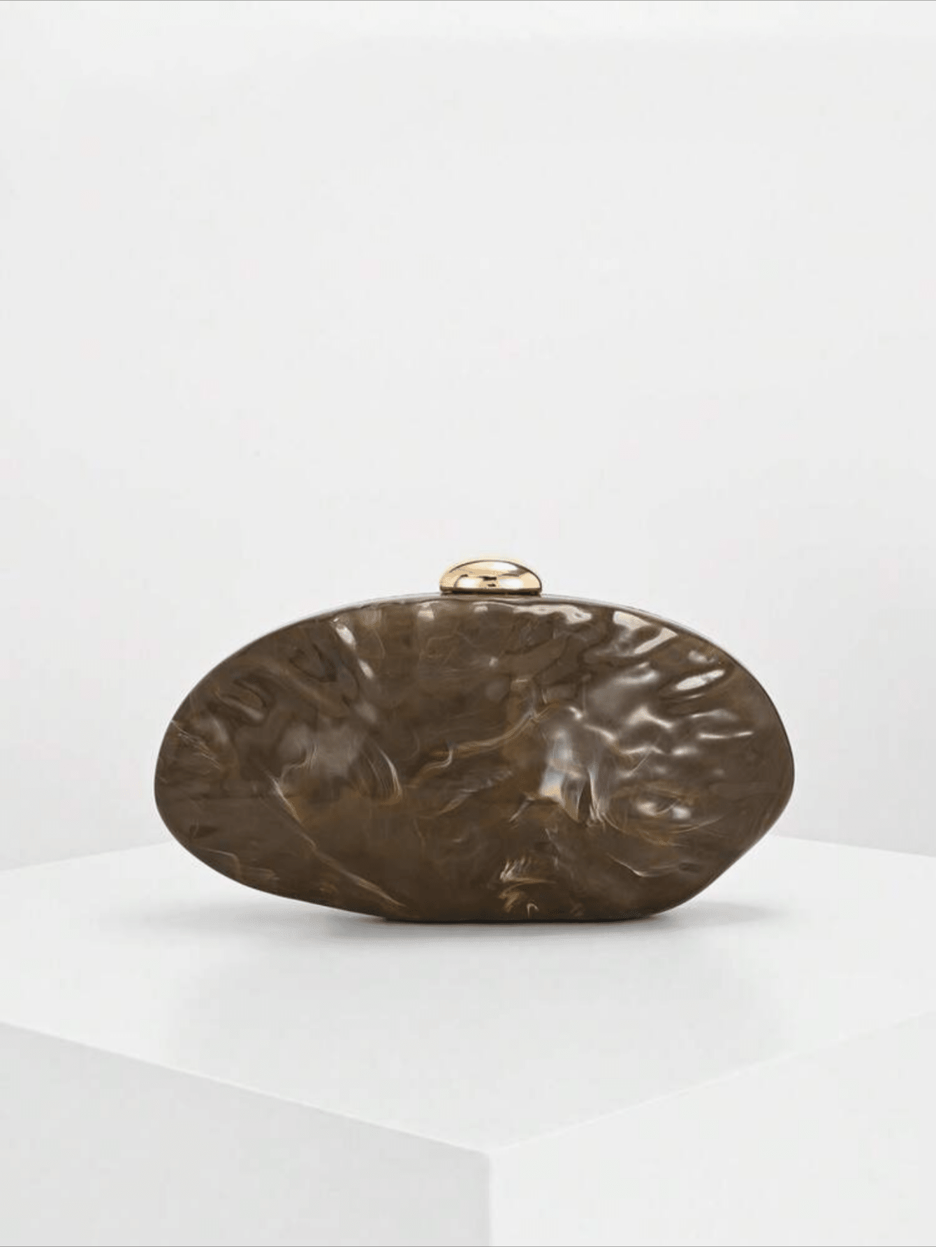 Women's Clutch & Evening Bag, Oval Hard Shell Clutch, Marble Texture, Acrylic Resin Material, Gold Kiss Lock - Coffee - View 3