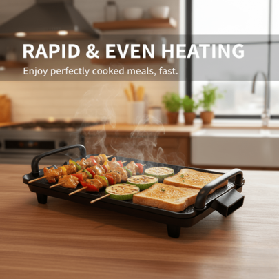 Non-Stick Electric Grill & Griddle | Indoor BBQ Plate Grill Steaks, Oysters, And Skewers Simultaneously | Features Adjustable Temperature Control & Drip Tray | Ideal For Camping, Outdoor Trips, Family Gatherings