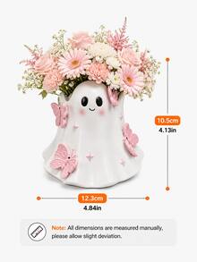 1pc Cute Ghost Vase, Pink Butterfly Decor, Kawaii Halloween Vase, Spooky Season Home Decor, Suitable For Living Room, Bedroom, Table, Shelf And Desk, Aesthetic Room Decor, Autumn Halloween Decoration, Tabletop Centerpiece, Gift For Women And Girls - C - View 10