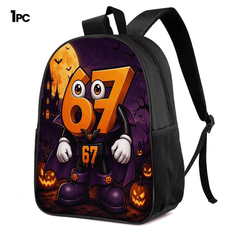 Halloween Theme 2D Printed 3 Pieces Backpack Set, Large Capacity Backpack, Crossbody Bag, Pencil Case Combo Set, Adjustable Wide Breathable Shoulder Straps, Side Mesh Pockets For Water Bottle Storage, Holiday Travel Daily Commute Casual Storage Bag Set - Printed Bag - View 12