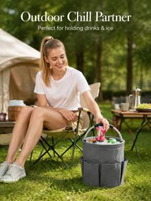Collapsible Multi‑Purpose Storage Bucket, Oxford Fabric Tool Organizer With Aluminum Handle, Waterproof Inner Liner Holds Water, Portable Tote For Picking, Beach, Travel, Indoor Outdoor Use, Multi‑Pocket For Garden & Cleaning Tools - Multiple Styles - View 2