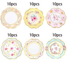 10pcs/60pcs/120pcs 7.28 Inch Floral Paper Plates, 6 Styles Gold Foil Rimmed Party Paper Plates, Pink/Blue/Yellow/White Flower Decor Paper Plates Suitable For Wedding, Bridal Shower, Birthday Tea Party, Paper Plates For Appetizers, Desserts, Snacks, Suitable For Large Gatherings - Multicolor - View 11