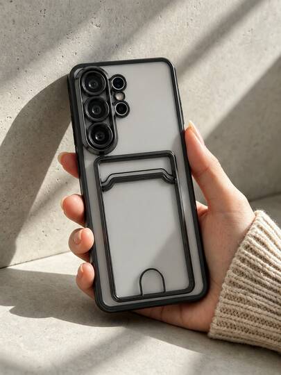 Electroplated Color Frame Transparent Card Slot Phone Case, Raised Camera Frame Anti-Drop Protective Shell With Card Slot, Fashionable Versatile Style Compatible With Samsung Galaxy S26 Ultra/S26 Plus/S26/S25/S24 Ultra/S24 Plus/S24/S23 Ultra/S23 Plus/S23 Series, Portable Gift
