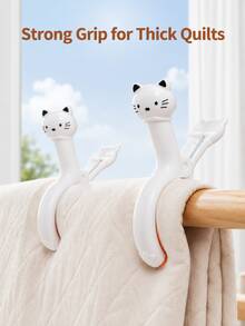 Cartoon Large Bed Sheet Clips, Strong Cute Cat Design, Windproof Plastic Bright Color, Large Size Laundry Clips, Heavy Duty Blanket Quilt Holder, Drying Rack Clothes Pins, Secure Grip Spring Clamp, Holiday Outdoor Indoor Utility Clips - White - View 4