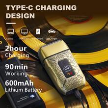 1 ماكينة حلاقة كهربائية رجالية قابلة للشحن عبر USB ب- 3 رؤوس، شفرة معدنية، مقص شعر، ماكينة حلاقة بيضاء - برونزي - مشاهدة 3