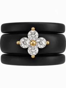3PCS Silicone Zirconia Clover Ring Set, Sizes 6-9, Suitable For Couples, Girlfriends, Friends, Holiday Gifts, Valentine's Day Gifts - 3PCS Clover Silicone Ring - Gold - View 8