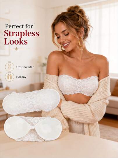 1pc Invisible Front-Clasp Lace Adhesive Bra, Suitable For Backless Wedding Dress, Shoulder Dress And Formal Event Floral Lace Top, Solid Color Self-Adhesive Bra, No Collar, No Back Clasp, Adhesive, Sticky Lingerie Bra, Invisible Design, Natural Lift And Adhesion Design - With Buckle Design, Comfortable Fit - Women's Lingerie