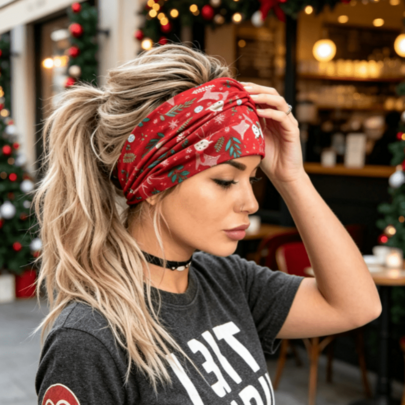 2pcs Christmas & Halloween Headbands, Wide Yoga Sports Headbands With Snowman, Christmas Tree, Ghost Holiday Designs