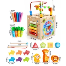 9-In-1 Wooden Multifunctional Activity Cube For Kids, 4-Sided Fun Bead Maze, Includes Fishing Game, Xylophone, Clock Recognition, Shape Matching, Colorful Design, Develops Fine Motor Skills, Enhances Number And Shape Recognition, Multi-Play Sensory Learning, Suitable For Toddlers, Parent-Child Interactive Tabletop Toy, Unisex, Birthday And Holiday Gift For Children - Multicolor - View 9