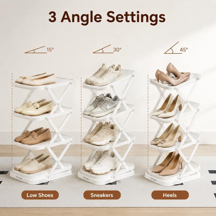 Simple Foldable Expandable Shoe Rack, Bedroom No-Installation Plastic Shoe Cabinet, Adjustable Angle Multi-Layer Shoe Storage Shelf - View 5
