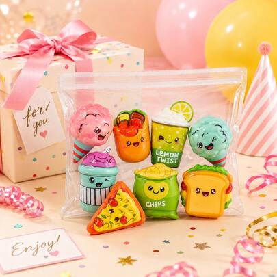 8Pcs Western Afternoon Tea Squishy Toy Set, Cartoon Sandwich Pizza Ice Cream Lemon Cup Slow Rising Squeeze Fidget Toys, Mini Simulated Food Toys, Kids Party Favors Stress Relief Decompression Toys