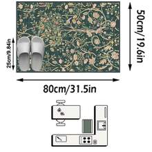 1PC Vintage Floral Bird Vine Pattern Deep Dark Green Area Rug, French Country Style Faux Cashmere Rectangular Dark Grid Border Machine Washable Floor Mat, Suitable For Living Room Bedroom Balcony Aesthetic Home Decor - Multicolor - View 17