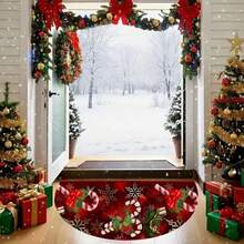 1pc Christmas Theme Semi-Circle Rug, Burgundy Background, Candy Cane, Snowflake, Bow, Christmas Element Print, Rich Christmas Holiday Vibe, Directly Boost Home Holiday Atmosphere, Hand-Cut With 1-5cm Error, Christmas Small Rug, Christmas Party Decoration, Christmas Semi-Circle Rug, Doormat, Small Rug, Welcome Mat, Rug, Mat, Outdoor Doormat, Kitchen Rug, Home Decor, Front Door Mat, Area Small Rug, Outdoor Mat, Home Decor, Area Rug, Garden Rug, Autumn/Winter Rug, Washable Rug - Multicolor - View 3