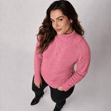 Blusa Feminina de Tricô Vermelha com Gola Alta, Manga Longa e Trança Frontal, Suéter Elegante e Confortável para Outono Inverno - Rosa Bebê - Visão 5