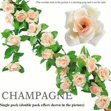 2/1 pieza Corona de enredadera de rosas artificiales color champán, guirnalda de flores artificiales, corona de rosas falsas, adecuada para decoración navideña, decoración de regalo del Día de San Valentín, decoración de regalo del Día de la Madre, decoración de boda, decoración de gabinete, decoración de pared interior, decoración de mesa, decoración de habitación, decoración de barandilla de escalera - Champán - Ver 12