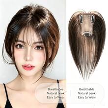 8-Character Bangs Fashion Natural Wig Hairpiece For Women, Seamless Lightweight Thin Top Hair Extension Clip-In Hair Accessory - Coffee Brown - View 1