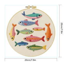 1PC 15*15cm/5.9*5.9in 20*20cm/7.9*7.9in, Many Fish Embroidery Kit, DIY Handmade Embroidery Set For Adult Beginners, Home Gift, Women's Sewing Gift, Including User Manual, Printed Pattern Fabric, Embroidery Frame, Needle And Thread. - Many Fish - View 5