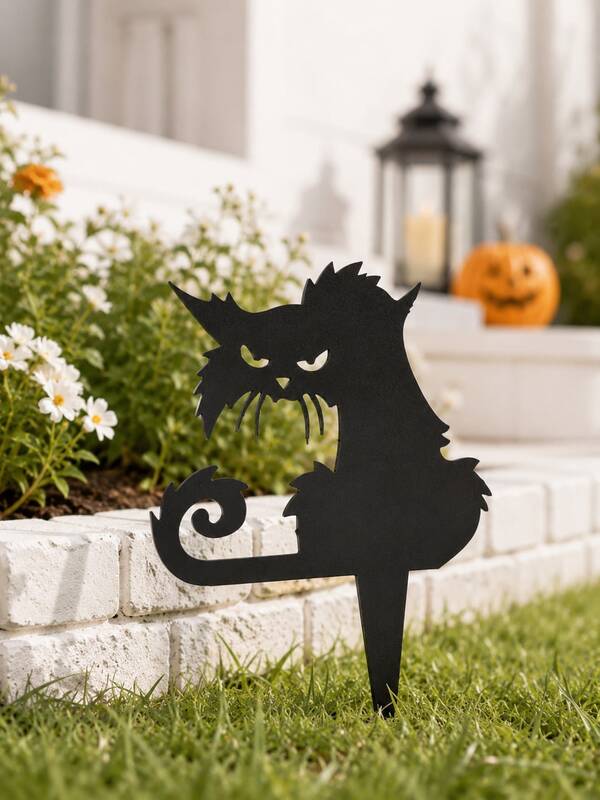 1 pieza Estaca de jardín Gato negro de Halloween Gato espeluznante Estaca de jardín Gótica negra Decoración de césped exterior para jardín patio camino porche macizo de flores Fiesta de Halloween Casa embrujada Truco o Decoración de temporada de otoño Entrada principal Acento de bienvenida espeluznante