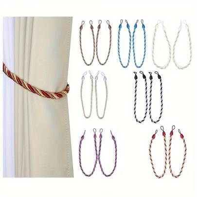 2pcs Handmade Dual-Color Curtain Tiebacks - Classic Style Suitable For Living Room And Home Decor (Includes One Pair Of Gold Swan Hooks)
