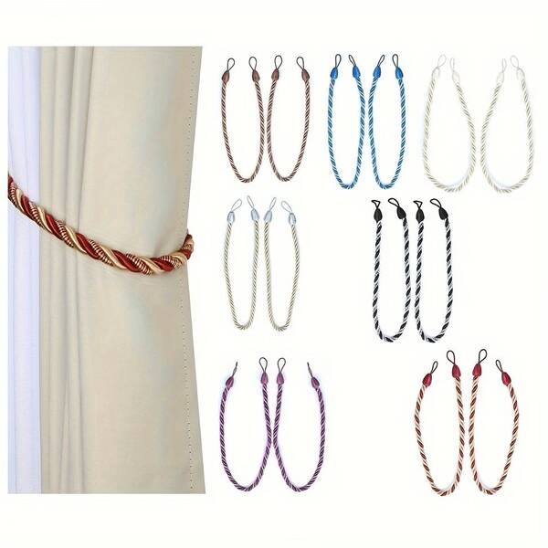 2pcs Handmade Dual-Color Curtain Tiebacks - Classic Style Suitable For Living Room And Home Decor (Includes One Pair Of Gold Swan Hooks)