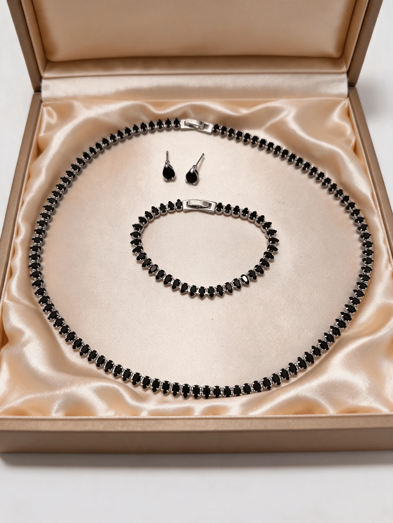 Black Emerald Cut Jewelry Set Necklace Bracelet Earrings