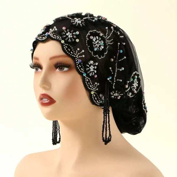 1pc Lace Beaded Muslim Hijab, Fashionable Versatile, High-Quality Handmade, Breathable And Comfortable, Suitable For Various Occasions