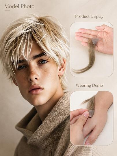 Men's And Unisexual Real Human Hair Triangle Sideburns Wig Pieces - Invisible PU Hair Pieces, Suitable For Baldness And Alopecia Areata, Solving Hair Loss Problems, Comfortable And Easy To Wear (Suitable For Various Skin Tones)