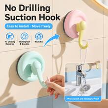 Extra Large Curved Self Adhesive Wall Hooks 1pc Plastic Macaron Multicolor No Drill Waterproof Sticky Hook For Home Bathroom Storage - Multicolor - View 4