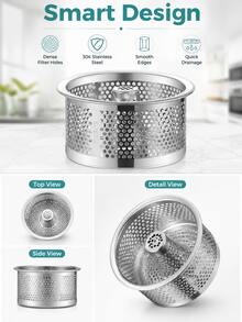 Stainless Steel Sink Strainer, Featuring Fine Honeycomb Basket And Center Handle Design, Anti-Clogging, Easy To Pour And Clean, Practical Kitchen Sink Debris Filter, Essential Home Kitchen Accessory - Silver - View 8