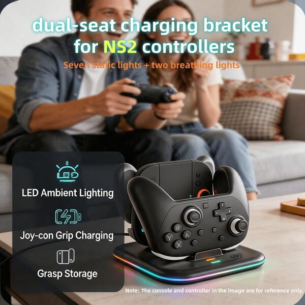 iplay Multi-Function NS2Pro Controller Dual Charging Dock, USB Interface Connection, Dual Slot Synchronous Fast Charging, 9-Level Adjustable RGB Ambient Light, Red/Green Charging Indicator Light, Anti-Slip Desktop Storage Charging Stand