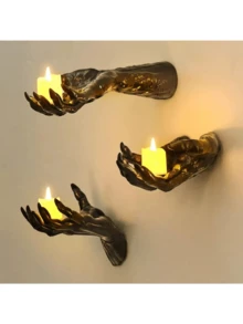 3Pcs Premium Halloween Demon Hand Wall Candle Sconce Set Gothic Spooky Tealight Holder Home Party Decor - Multicolor - View 5